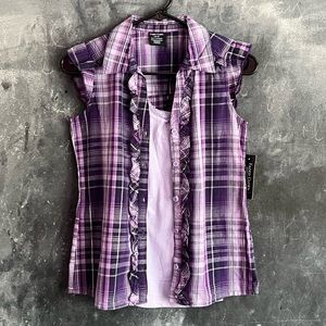 Girl’s Purple Striped Button-Up w/Camisole